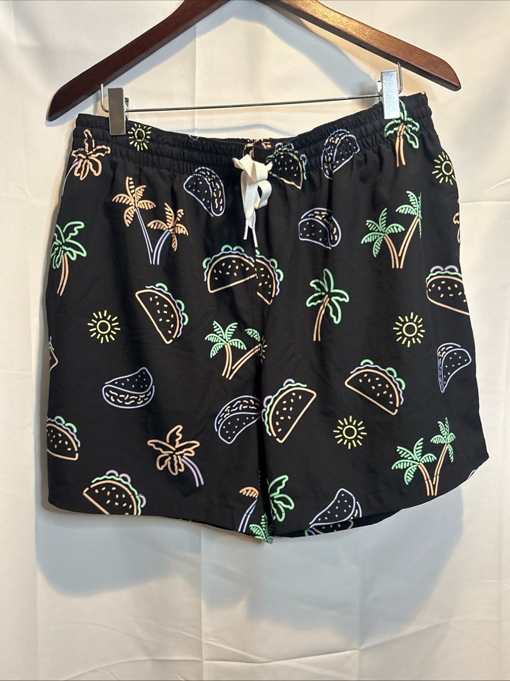 chubbies Black Swim Trunks with Neon Taco & Sprinkles Print